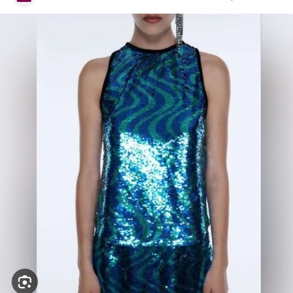 Zara Teal and Black Sequin Top - Picture 2 of 7